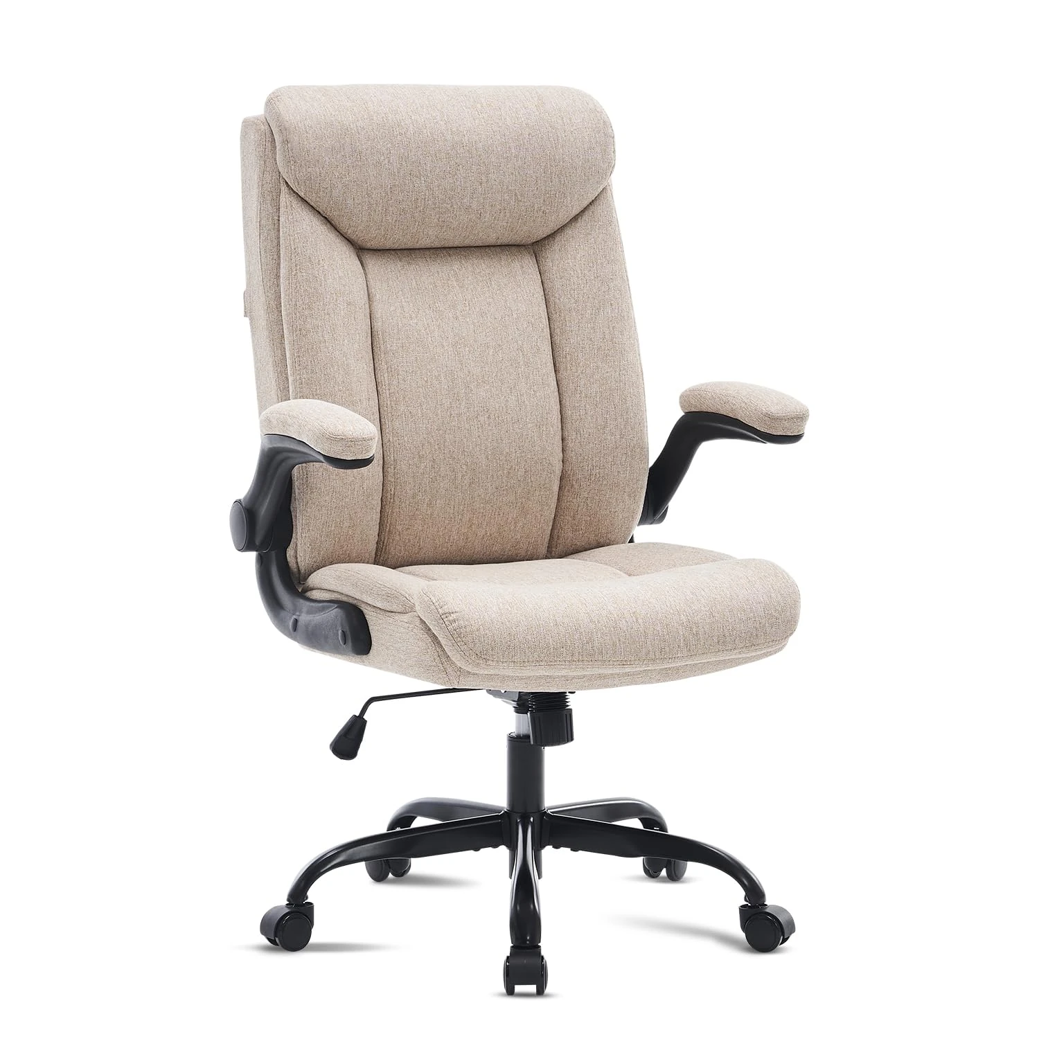 MZLEE Executive Office Chair, Ergonomic Computer Desk Chair Swivel Work Chair with Flip-up Armrest, Adjustable Height, Comfortable for Office Home Gaming(Cream Fabric)
