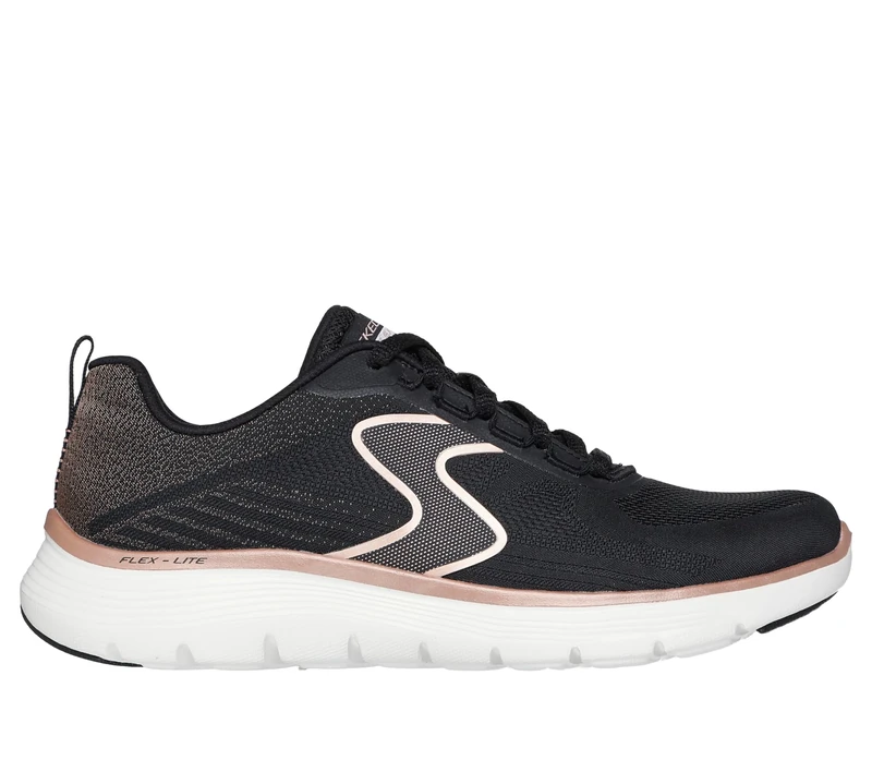 Skechers Women's Flex Appeal 5.0 Luxe Glow Sneaker, Black Mesh/Rose Gold Trim, 4.5 UK