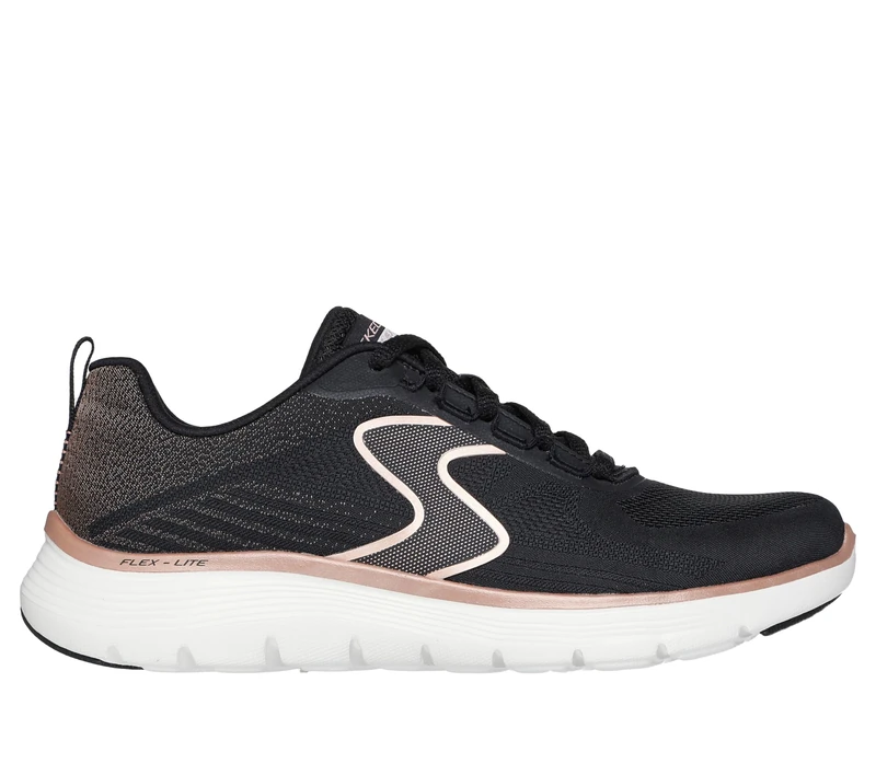 Skechers Women's Flex Appeal 5.0 Luxe Glow Sneaker, Black Mesh/Rose Gold Trim, 5.5 UK