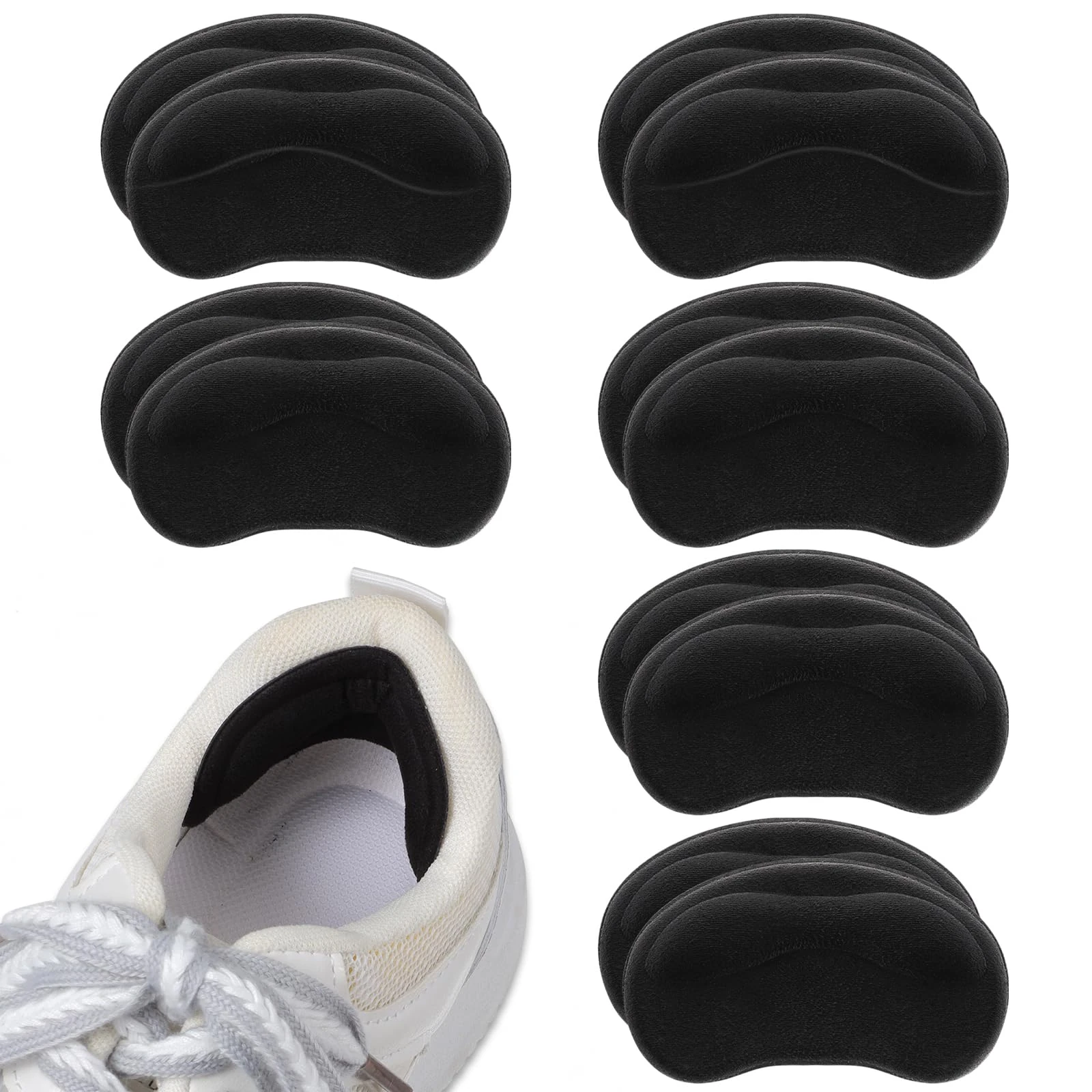 Sibba 6 Pairs Heel Cushion Pads, Self-Adhesive Heel Grips Inserts for Boots Loose Shoes Too Big, Anti Blister Shoe Liners Heel Protectors, Reusable Heel Guards Liners for Women Men(Black)