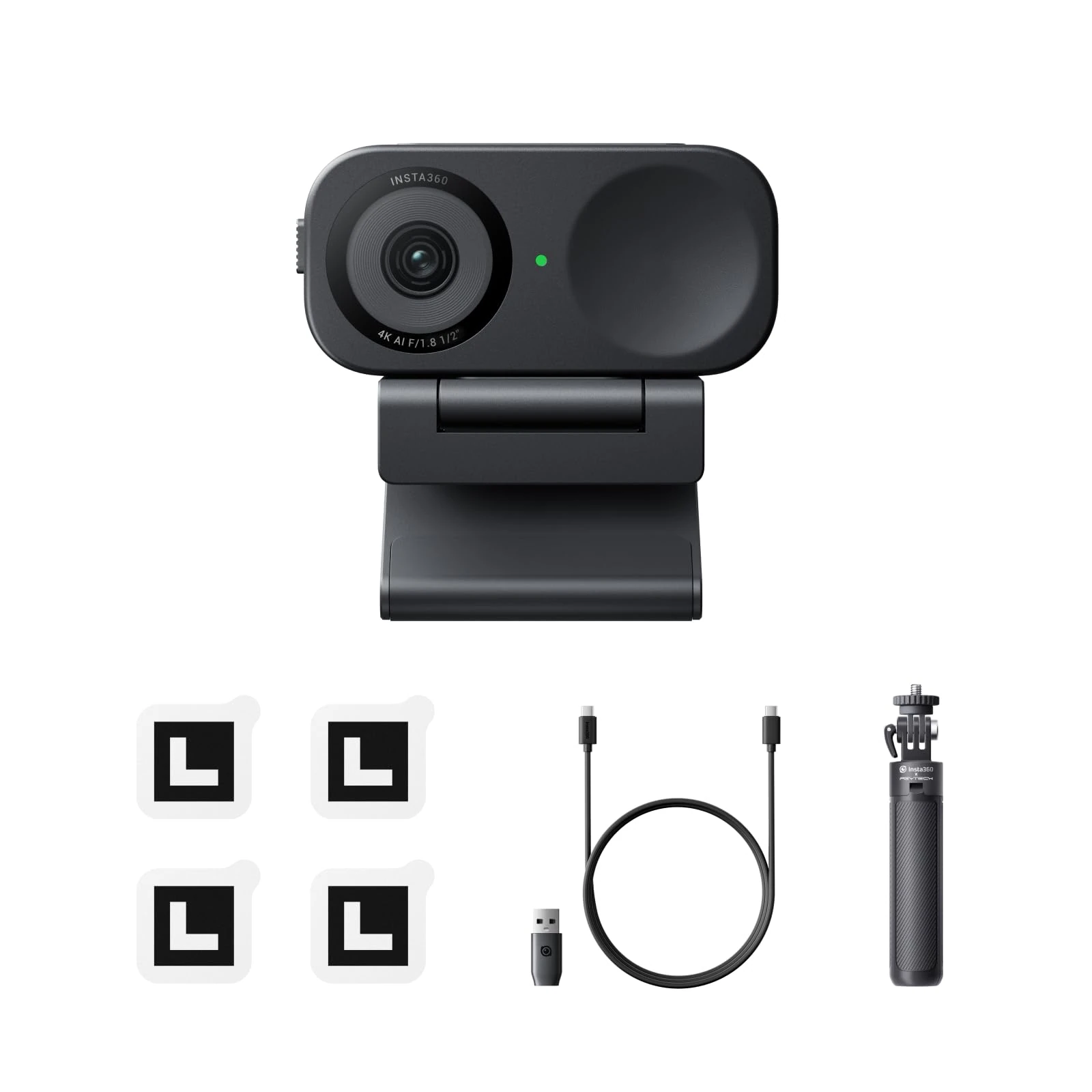 Insta360 Link 2C Tripod Bundle Graphite Black - 4K Webcam for PC/Mac, 1/2" Sensor, Auto Framing, HDR, AI Noise-Canceling Mic, Gesture Control for Streaming, Video Calls, Works with Zoom, Teams & More