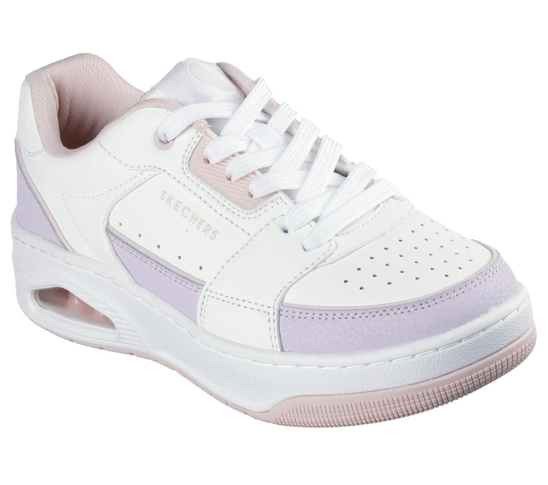Skechers Women's Uno Court Courted Style Sneaker, White Leather/Duraleather Lavender Pink Trim, 7 UK