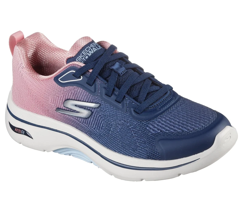 Skechers Women's Go Walk Arch Fit 2.0 Meredith Sneaker, Navy Textile/Pink Trim, 5.5 UK
