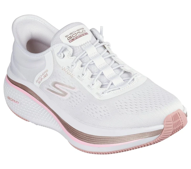 Skechers Women's Go Run Elevate 2.0 Banyan Slip-On Sneakers, White Textile/Pink Trim, 3 UK