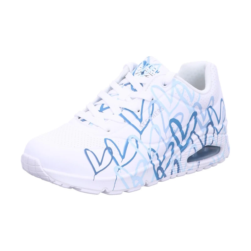 Skechers Women's Uno Spread The Love Trainers, White Duraleather/Blue Heart Print Trim, 8 UK
