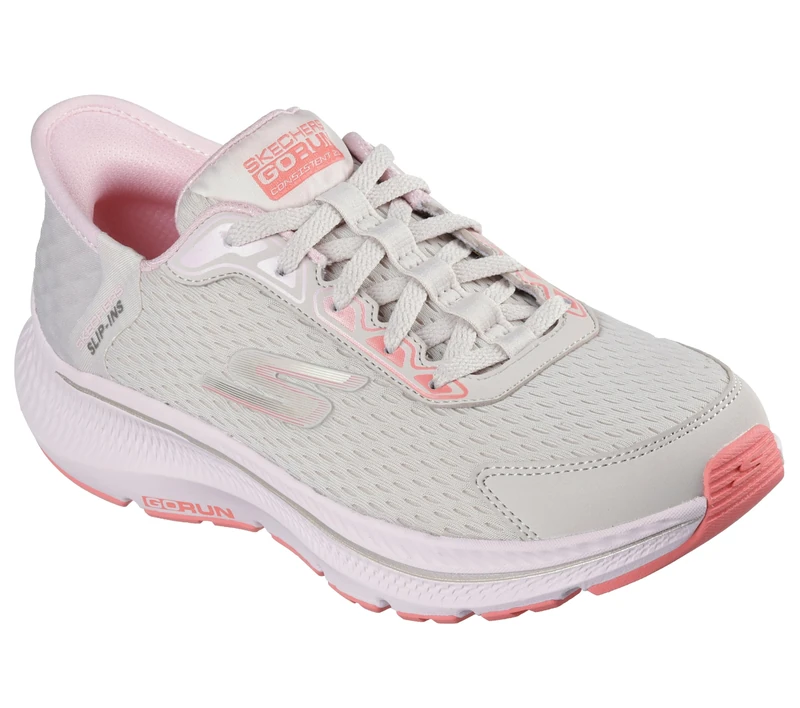 Skechers Women's Go Run Consistent 2.0 Endure Slip-On Sneakers, Natural Textile/Lt. Pink Trim, 4 UK