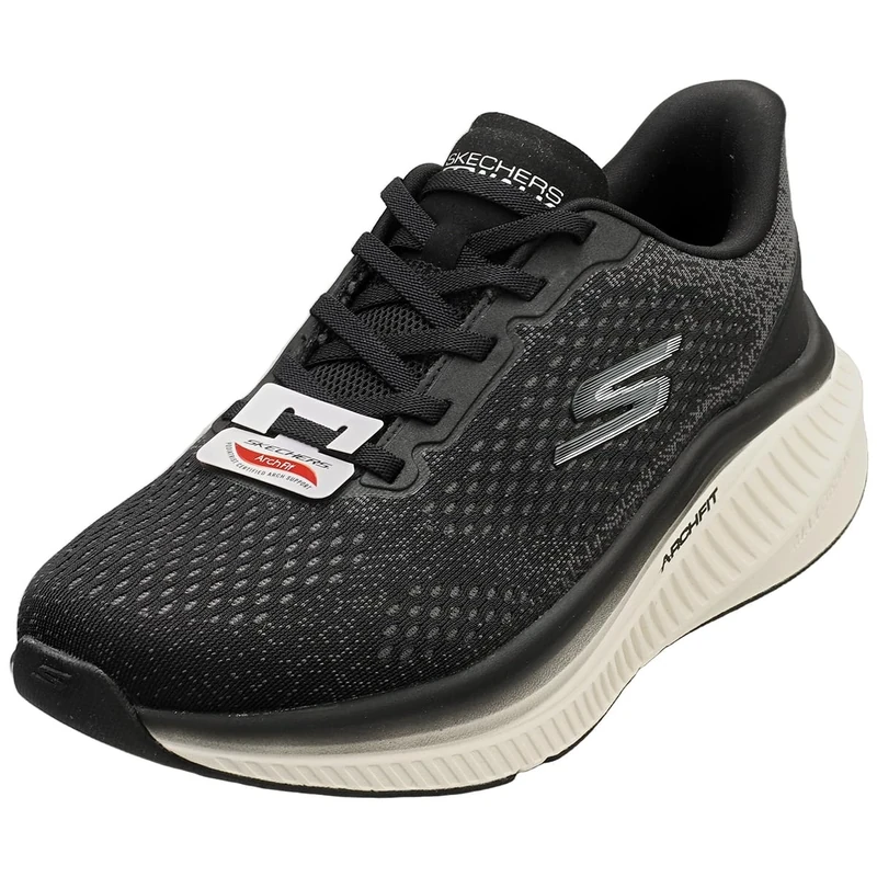 Skechers Women's Go Walk Max Cushioning Arch Fit Roslyn Sneaker, Black Textile/White Trim, 7.5 UK