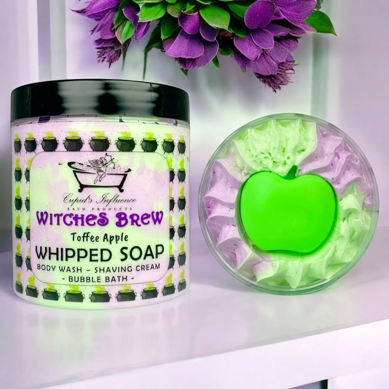 Witches Brew Whipped Soap | Luxurious Kaolin Clay Body Wash | Shower Fluff | Shaving Foam | Shower Cream | Bubble Bath | Toffee Apple Scented Soap | Shower Whip