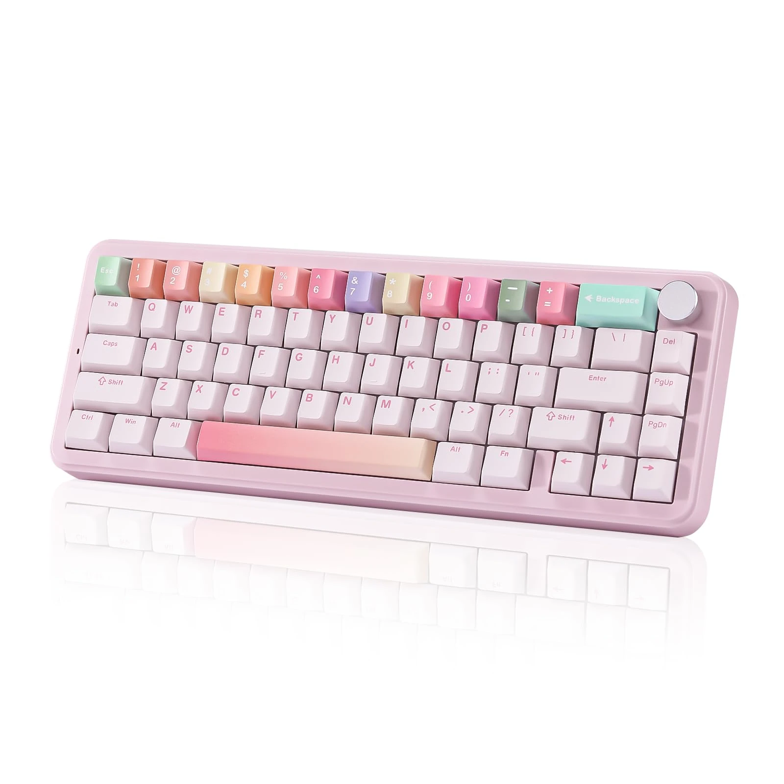 YUNZII B68 Wireless Mechanical Keyboard,Tri-Mode BT5.0/2.4GHz/USB-C Hot Swappable Gasket,RGB Backlit NKRO, Cute Keyboard for Win/Mac (Pink, Milk V2 Switch)