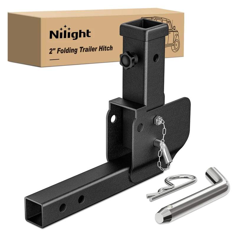 Nilight Trailer Hitch Folding Extender Mount Shank 16.54" Compatible with Wheelchair Cargo Carrier Adapter for 2 Inch Receiver Trailer Hitch 500lbs Black Powder Coated