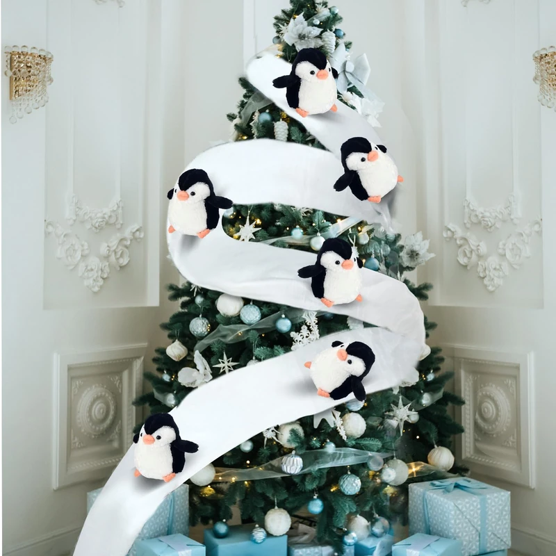 Shappy Christmas Snow Surfing Set Holiday Stair Decoration with Stuffed Sliding Penguins Banister Christmas Decor for Indoor Xmas Tree Staircase - Image 1