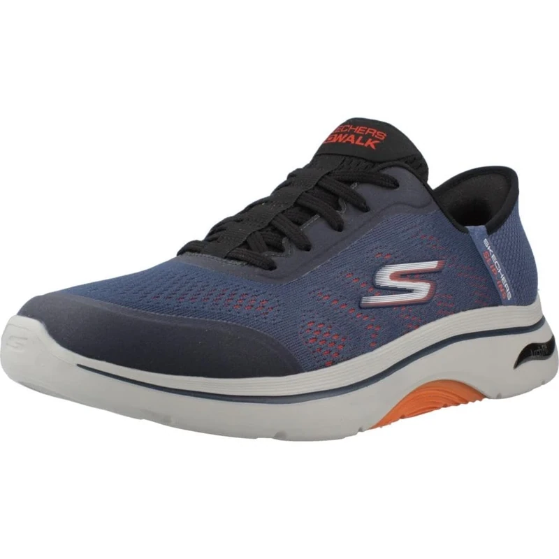 Skechers Men's Go Walk Arch Fit 2.0 Simplicity 2.5 Slip-On Sneakers, Navy and Orange Textile/Synthetic, 13 UK