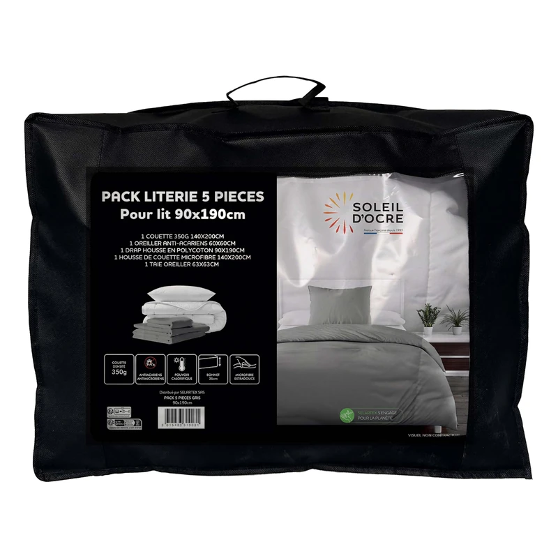 Soleil d'ocre 5 Piece Bedding Set Bohemian Grey for 90 x 190 cm Bed