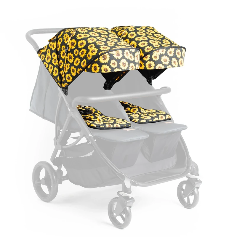 Roma Gemini Double Stroller Colour Pack -Compact Side by Side for Newborns, 69cm Wide, 22kg Per Seat, Magnetic Harness, Easy Set Up, Puncture Proof Wheels, 102cm Handle (Sunflower)