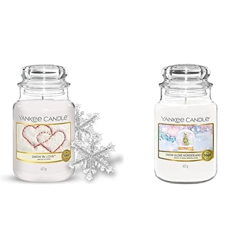 Bundle of Yankee Candle Scented Candles | Snow in Love Large Candle | Snow Globe Wonderland Large Candle | Burn Time: up to 150 Hours | Perfect Gifts for Women | Long Burning Candles