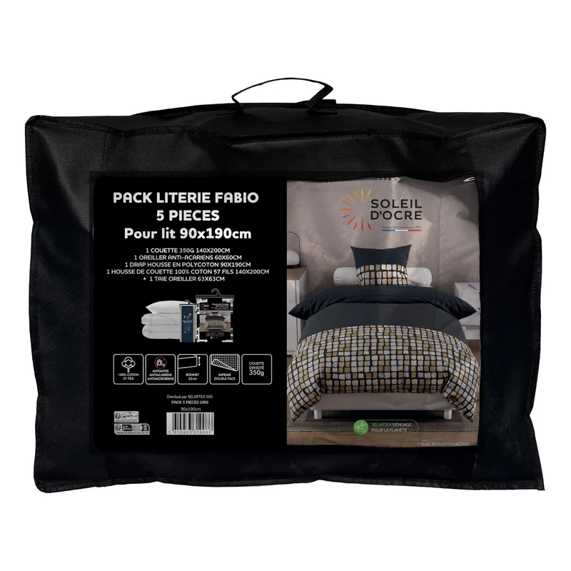 Soleil d'ocre, Fabio 5-Piece Duvet and Bedding Set for Bed 90 x 190 cm Grey - Image 1