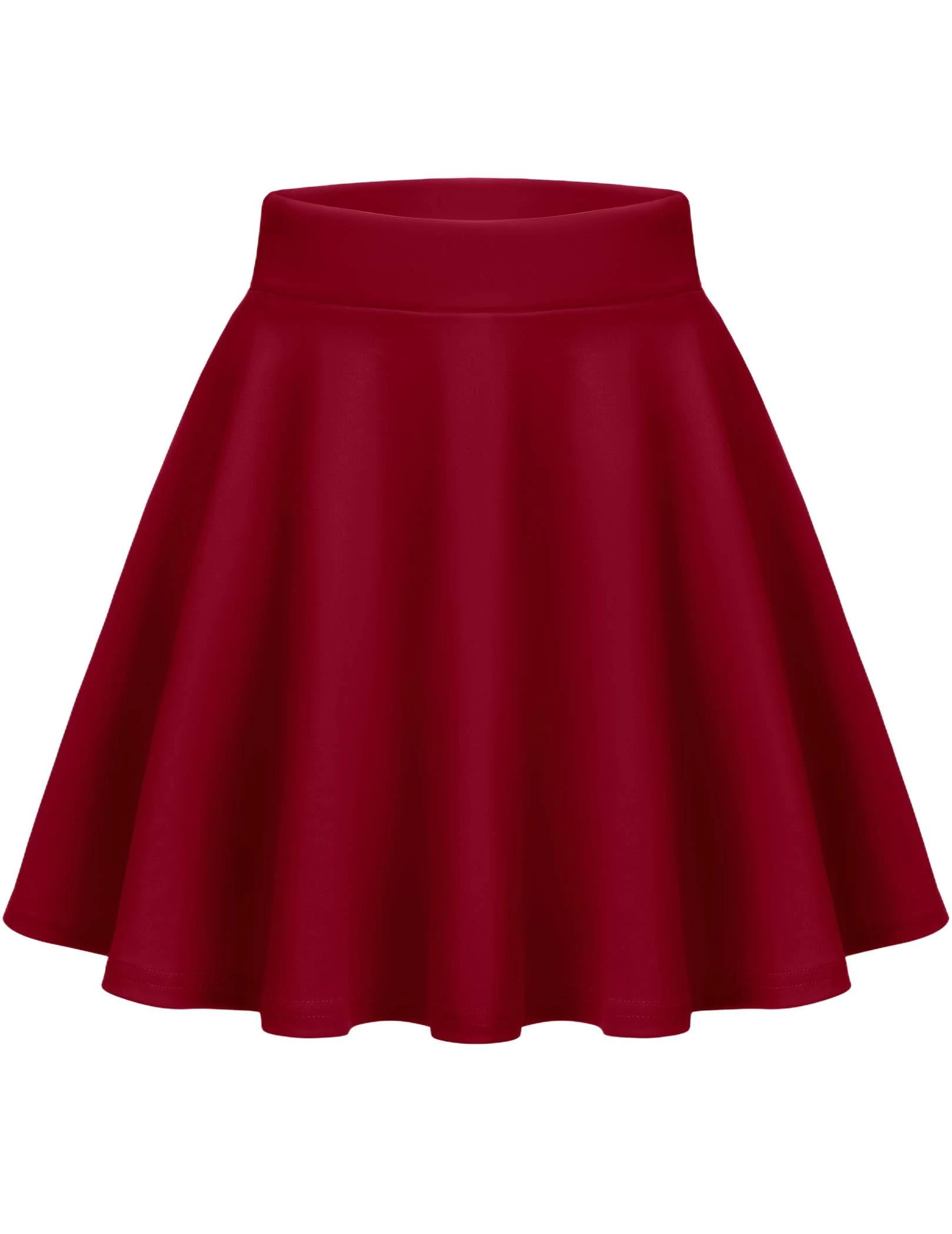 Zeagoo Skirts for Women Elastic High Waist Pleated Mini Skirt Flowy Short Ruffle Skirt Wine Red Size 10