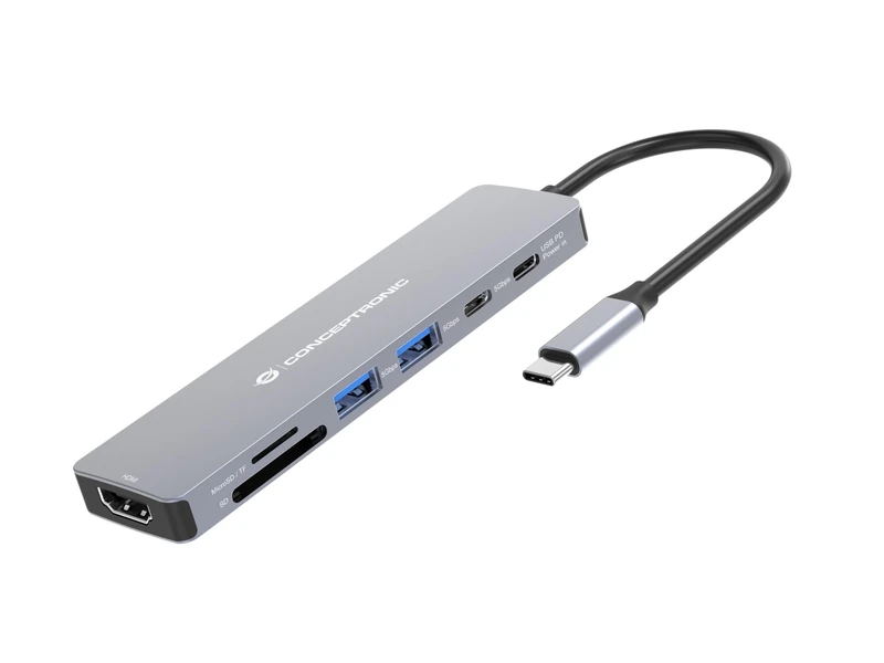 CONCEPTRONIC Docking Station USB-C->HDMI, 2xUSB-A, 2xUSB-C, SD,TF 0.25m