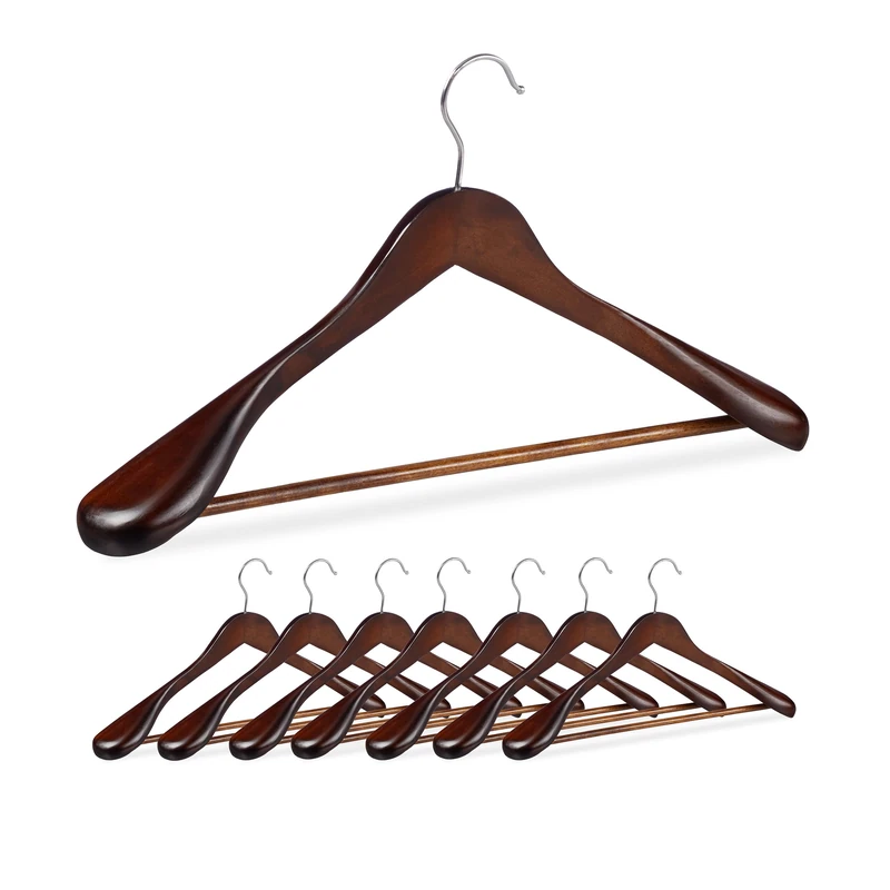 Relaxdays Set of 8 Suit Hanger, 90% wood 10% iron, Brown, 23 x 45 x 6 cm - Image 1