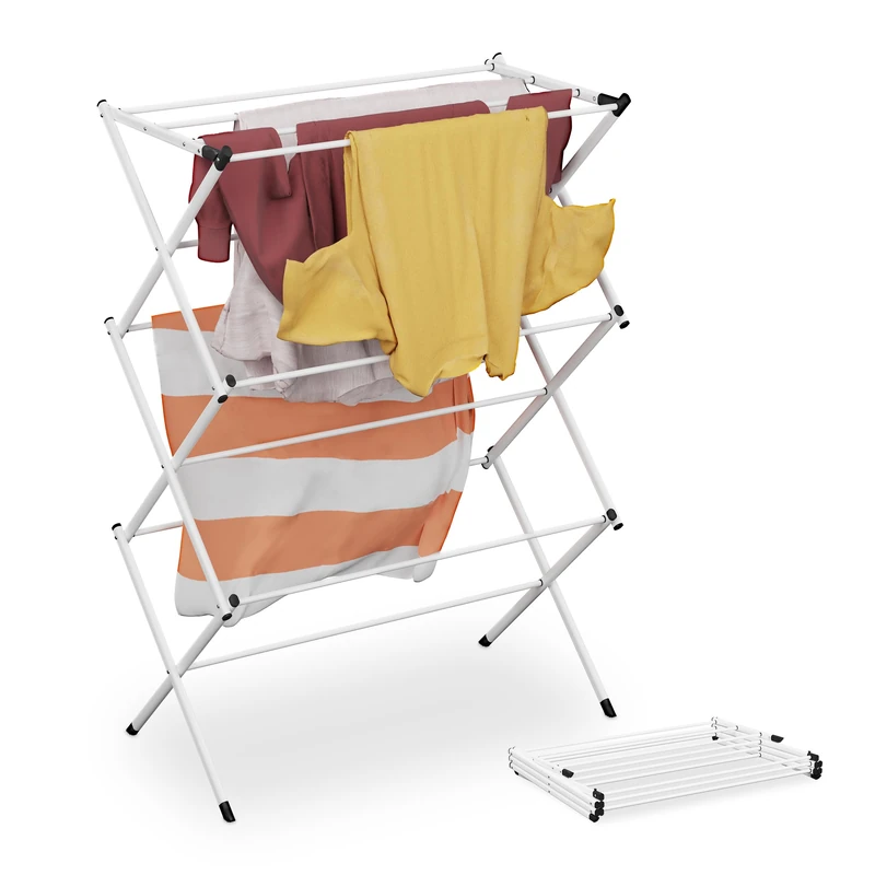 Relaxdays Foldable Laundry Rack, Drying Horse, 11 rods, 104 x 73 x 38 cm, Indoor, Metal, Airing, Space-Saving, White, Iron