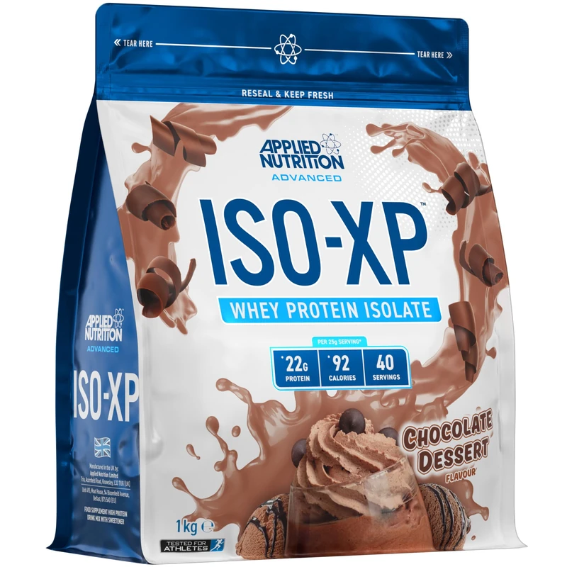 Applied Nutrition ISO-XP Whey Protein Isolate – Over 21g Protein, Low Carb, Low Fat, BCAA-Rich, Fast Absorption, Soy-Free, Halal-Certified (1kg - 40 Servings) (Chocolate)