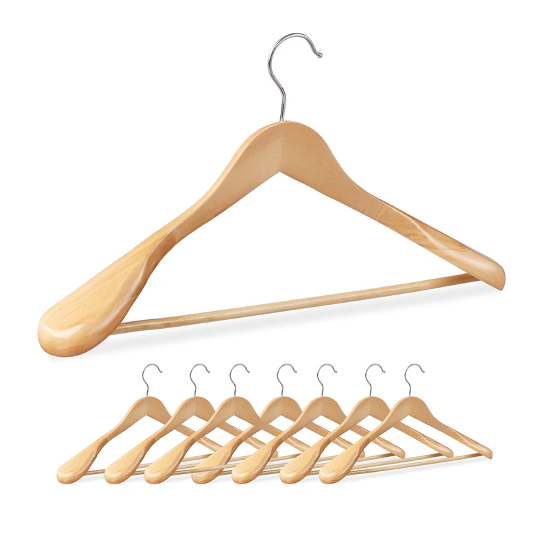 Relaxdays Set of 8 Suit Hanger, 90% wood 10% iron, Natural, 23 x 45 x 6 cm
