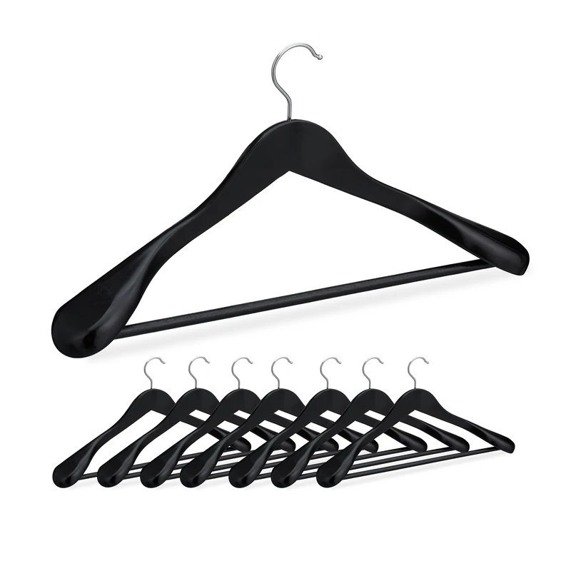 Relaxdays Set of 8 Suit Hanger, 90% wood 10% iron, Black, 23 x 45 x 6 cm
