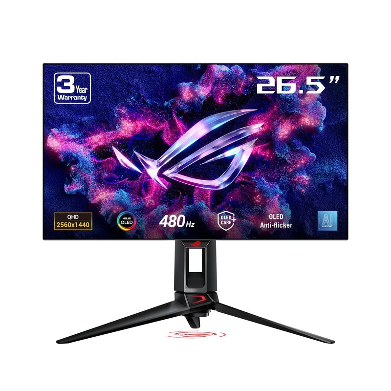 ASUS ROG Swift OLED PG27AQDP gaming monitor ― 27-inch WOLED, 480Hz, 0.03ms, G-SYNC compatible, custom heatsink, OLED Care+, AI Assistant, uniform brightness, 99% DCI-P3, and DisplayWidget Center