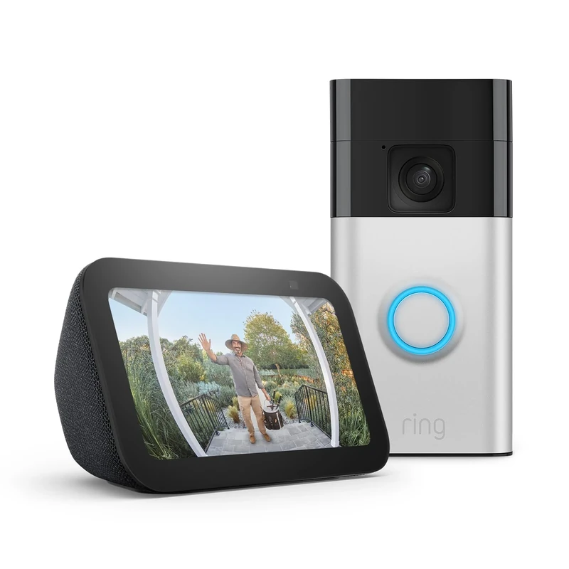 Ring Battery Video Doorbell | Satin Nickel, Works with Alexa + Echo Show 5 | Charcoal - Smart Home Starter Kit