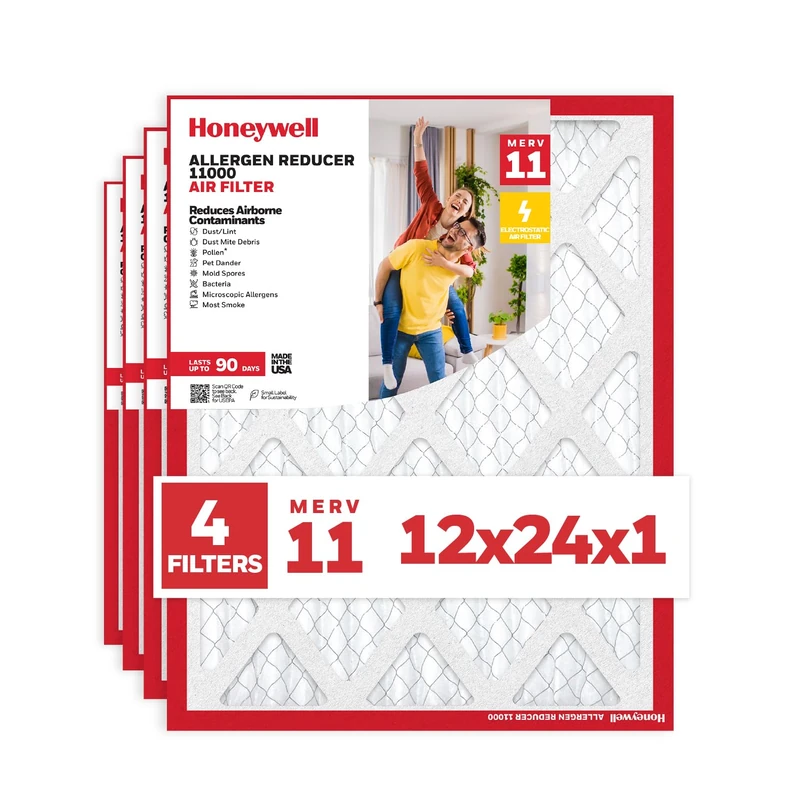 Honeywell 12x24x1 MERV 11 Allergen Reducer 11000 Electrostatic Pleated HVAC AC Furnace Air Filter (4-Pack) | Replacement Filter for Home Use | Made in USA - Image 1