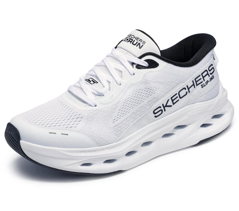 Skechers Men's Max Cushioning Glide Step Advert Hands Free Slip-ins Sneaker, White/Black, 9.5