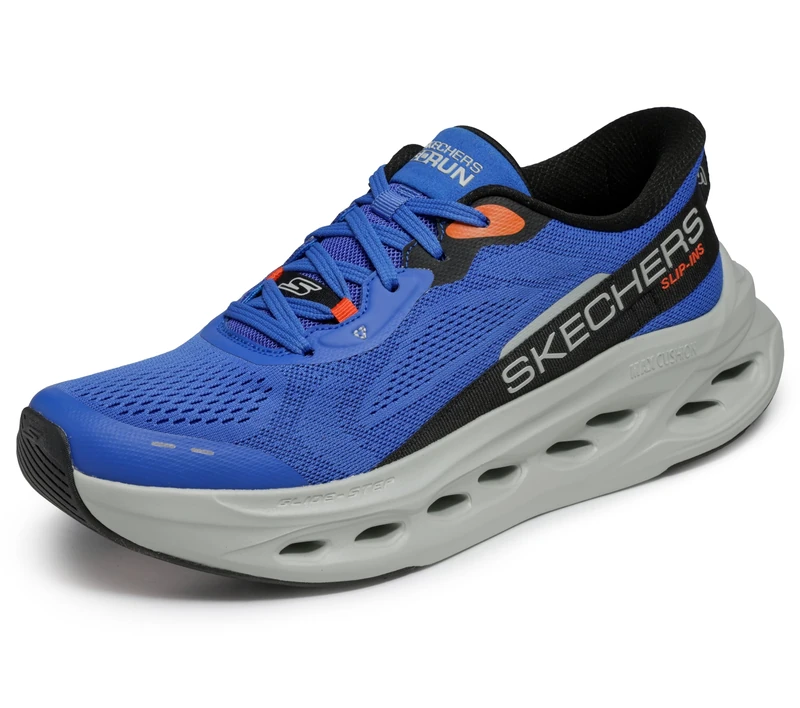 Skechers Men's Max Cushioning Glide Step Advert Hands Free Slip-ins Sneaker, Blue/Orange, 10.5