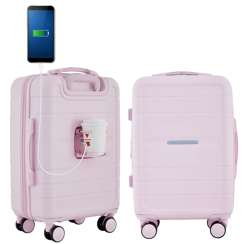 French Connection St. Martin Carry-on Luggage with Cup Holder/USB Ports, Pink A Boo, 15.4 x 9 x 22 inches, St. Martin Carry-on Luggage with Cup Holder/USB Ports - Image 1
