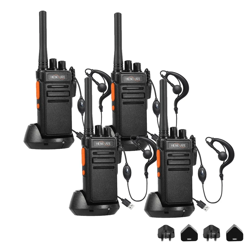 HESENATE HT66 Walkie Talkies for Adults, Long Range PMR446 Rechargeable Two-Way Radio with USB-C Charger, VOX, 16 Channels, 1200mAh Battery (4 Pack, Black) - Ideal for Family, Camping, Hiking & Work