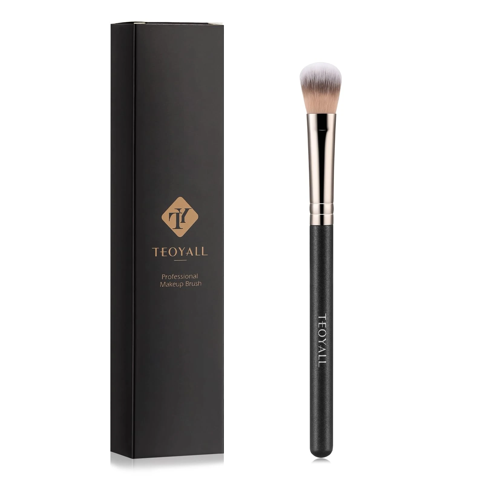 TEOYALL Highlighter Brush, Small Plush Fluflly Synthetic Bristles Tapered Under Eye Setting Brush for Bronzer Cheek with Loose Powder