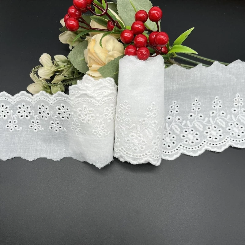 White Cotton Embroidered Eyelet Lace Trim,Floral Lace Trim,Perfect for Crafting,Wedding,Gift Wrapping,Bow Making & Other Projects (5 Yardsx 8cm Width White)