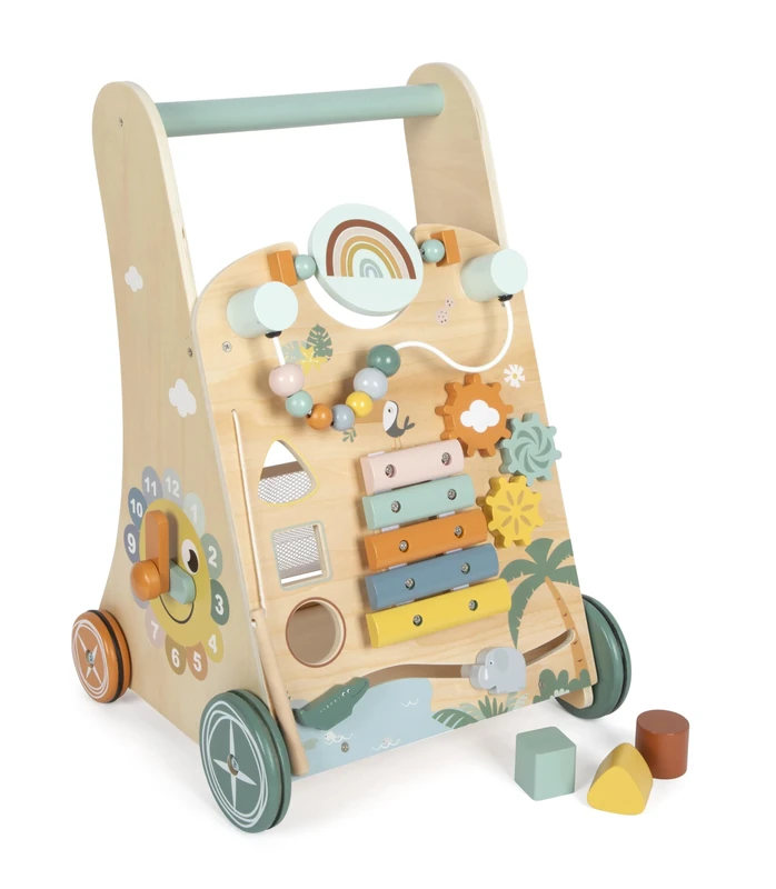 Small Foot Baby Walker Safari, wood, 3 sides, wheels with rubber rings, walking aid for kids aged 1+ year, 12640