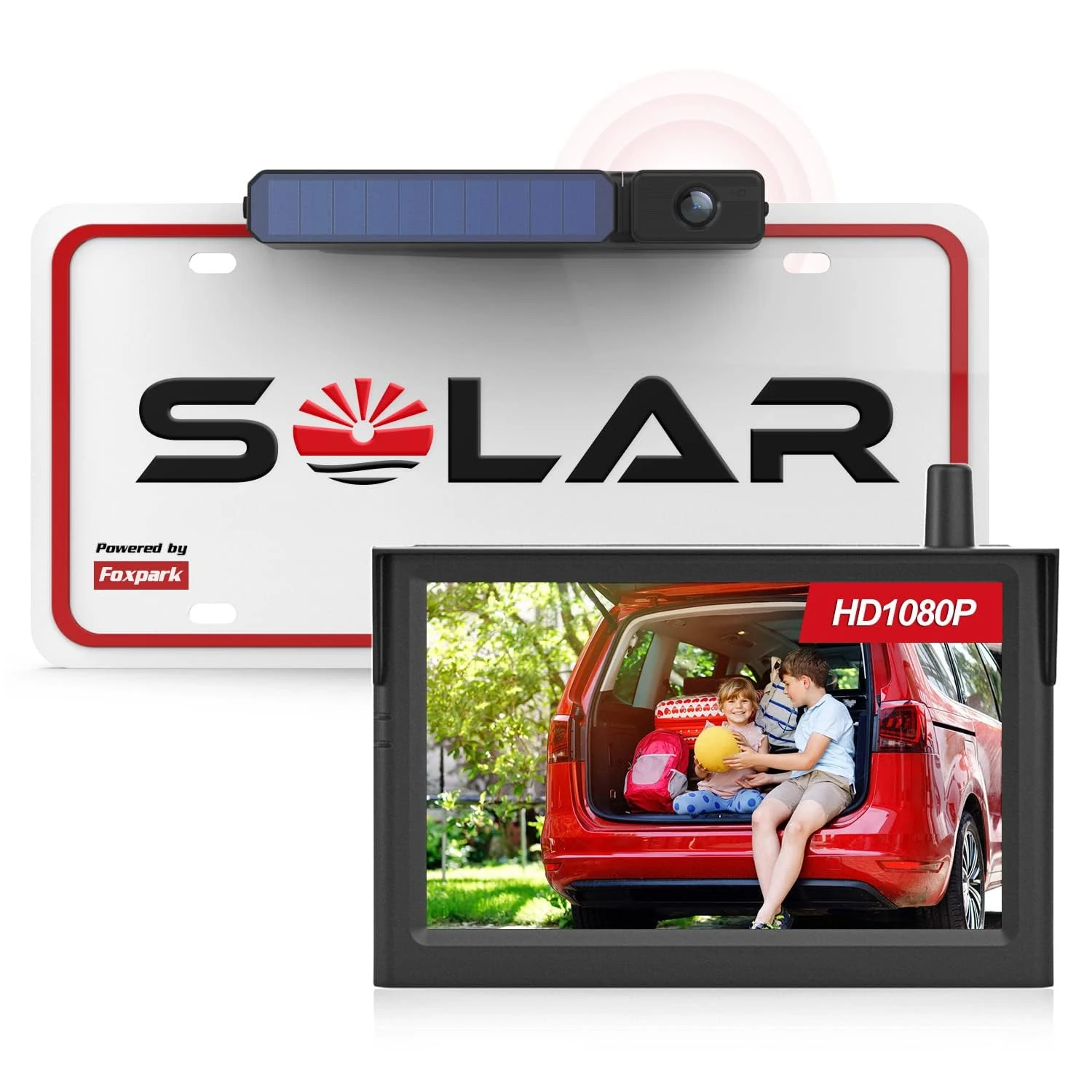 Solar Wireless Reversing Camera: 1080P 3 Mins DIY Installation Reversing Camera Wireless HD Night Vision, 5" Monitor Foxpark Reverse Camera Kit Support 2 Channels IP69K Waterproof for Car Van Truck