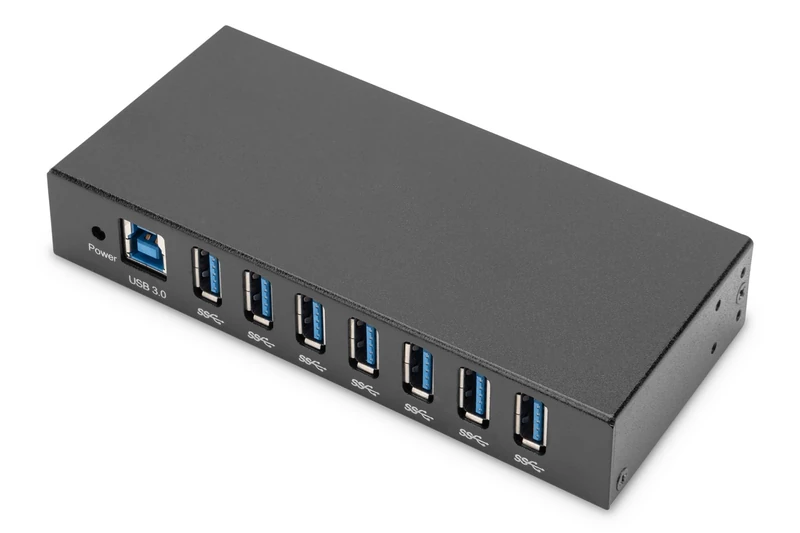 DIGITUS USB Hub - 7x USB 3.0-5 Gbit/s - Typ-A - 15 kV ESD protection - DIN Rail Mount - Metal Housing - Industrial Series - Black - Image 1