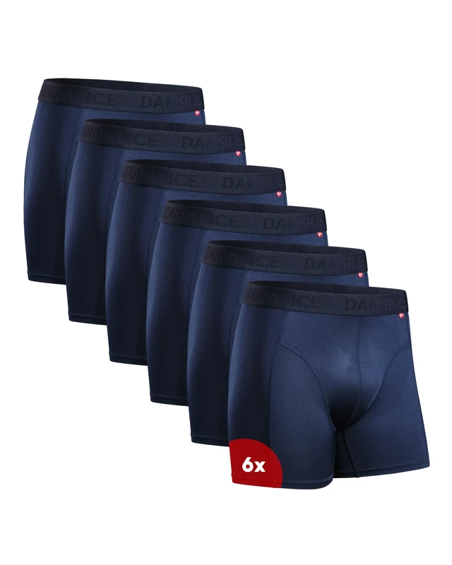 DANISH ENDURANCE Mens Boxers, Anti Chafing, Long Leg or Regular, Sports Underwear Men, Running Boxers, 6 Pack, Blue, XX-Large