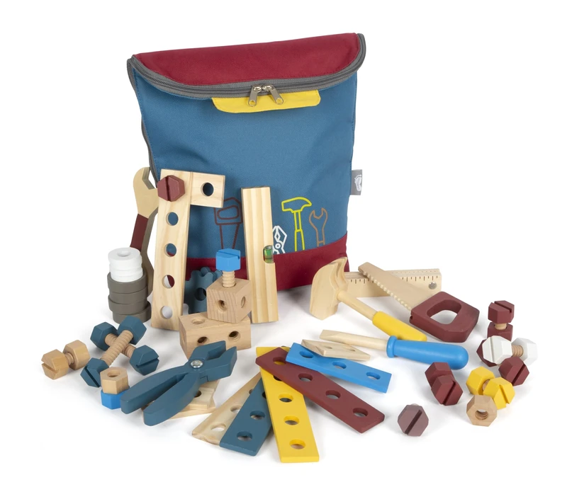 Small Foot Tool Backpack Workshop, children's backpack with 8 wooden toys, for ages 3+ years, 12603