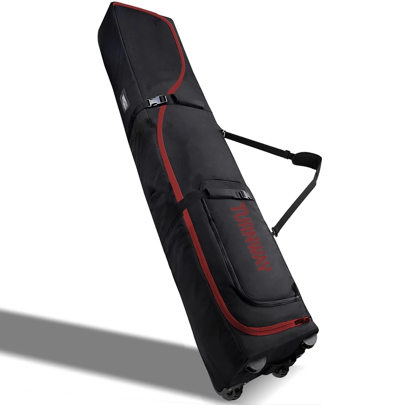 TurnWay Padded Ski Bag with Wheels for Air Travel, Double Rolling Snowboard Bag Heavy Duty Waterproof for Storage & Transportation of Snowboard/Ski Gear (Black-Red) - Image 1