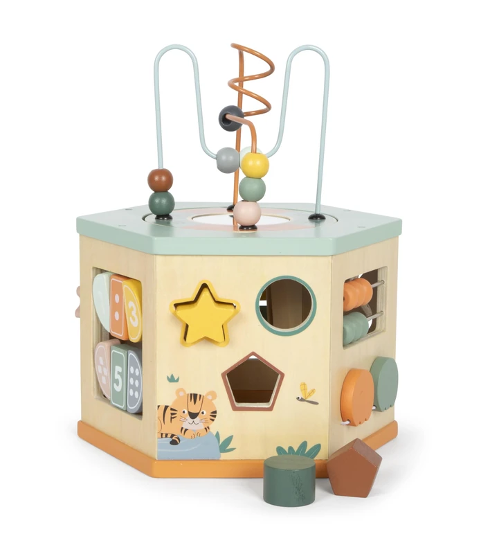 Small Foot Motor Activity Cube Safari, wood, motor skills toy w/7 sides, learning toy for kids aged 1+ year, 12641