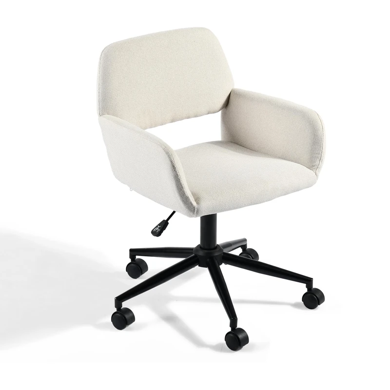 39F FURNITURE DREAM Scandinavian Office Chair in Beige Fabric Swivel Height Adjustable and 5 Wheels for Children Working at Home, 143.5 x 146 x 75-85 cm - Image 1