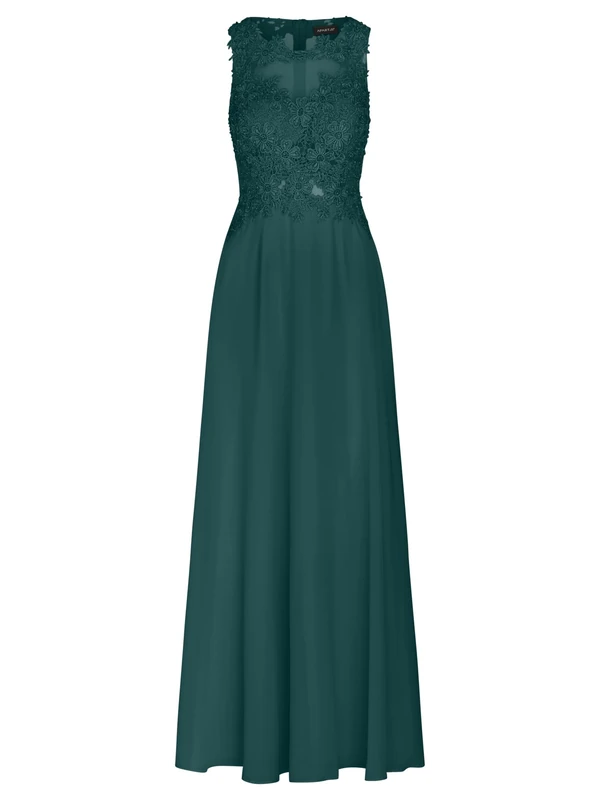 APART Fashion Women's Apart Abendkleid im Materialmix aus Bestickter Dress, Emerald, 16