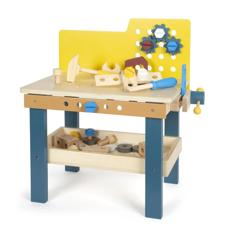 Small Foot Workbench Workshop, incl. vice, 4 tools and wooden accessories, for kids aged 3+ years old, 12558
