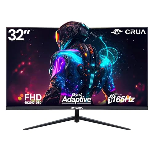 CRUA 32Inch Gaming Monitor, FHD(1920 * 1080P) VA Screen 165Hz Curved Monitor, 1800R, 100% sRGB, Computer Monitor That Support AMD Freesync, HDMI, DP, Wall Mountable Installs-Black