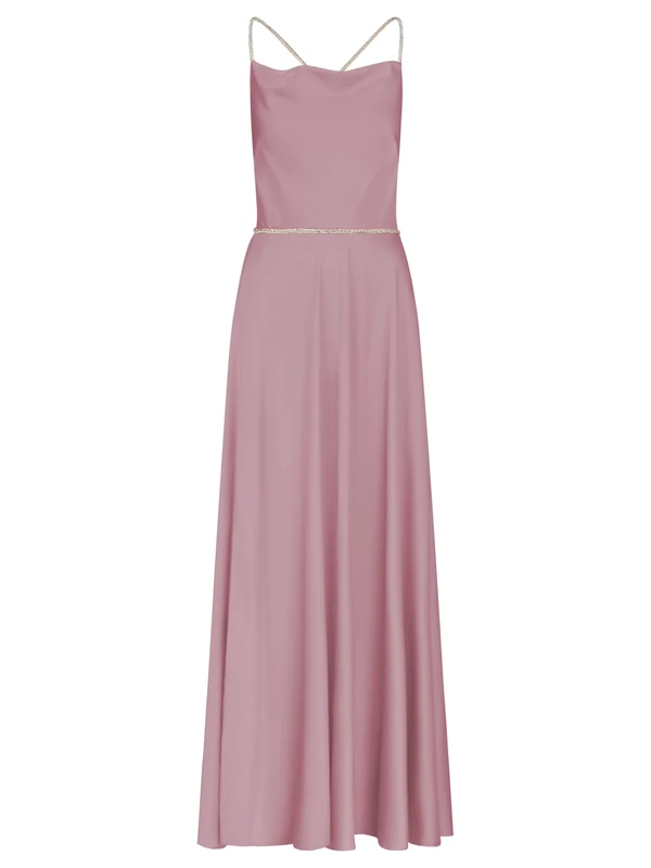 APART Fashion Women's Langes Satinkleid Dress, Mauve, 14