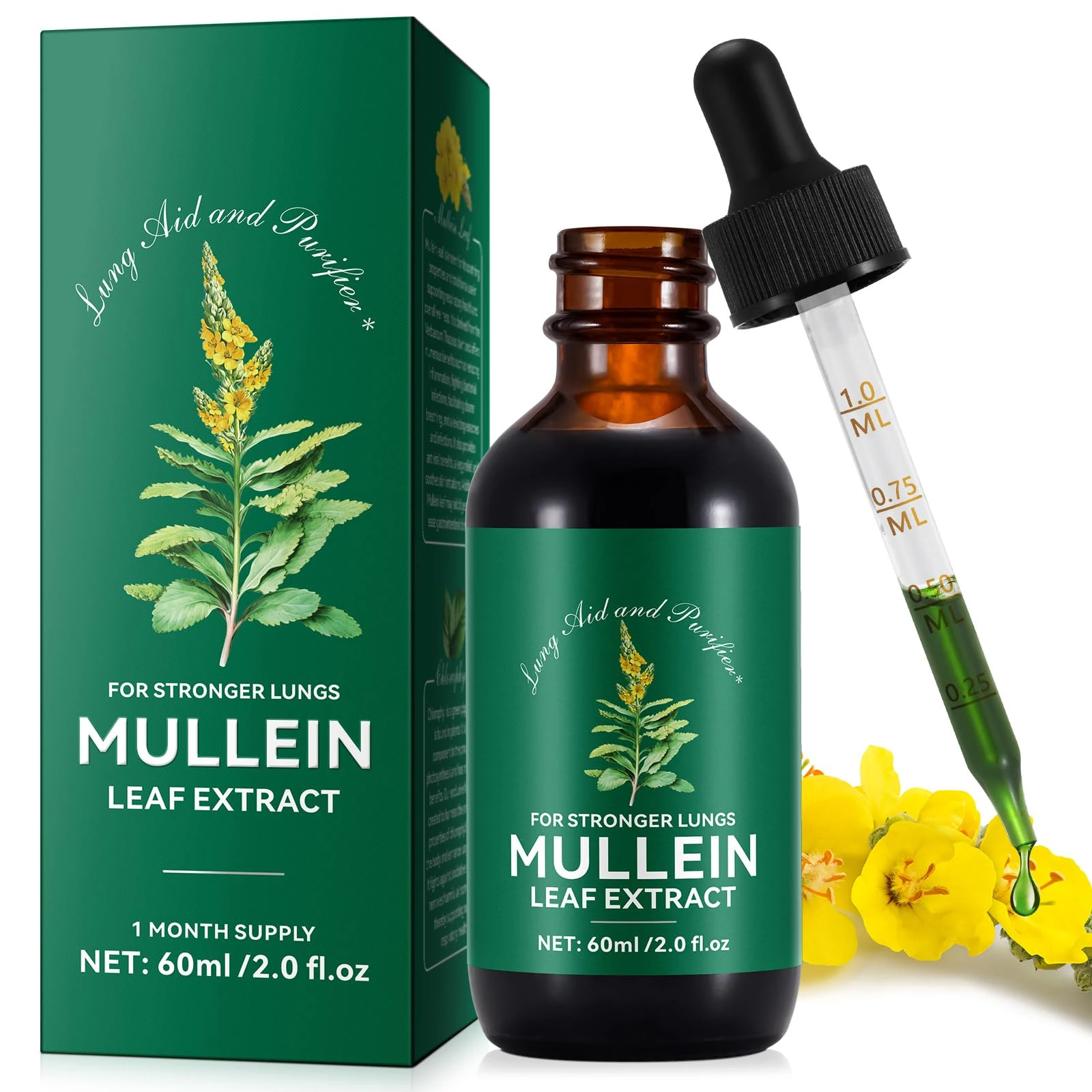 Mullein Leaf Extract for Lungs,60ML Premium Mullein Leaf Extract Drops Balance Mullein Drops for Lungs,Vegan Premium Mullein Leaf Extract Fast Absorption
