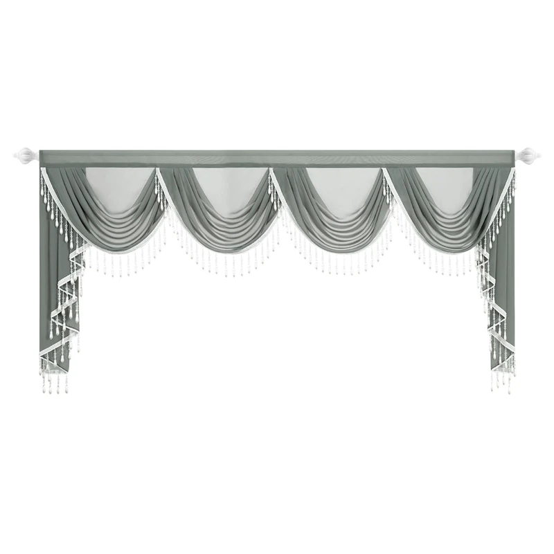 VOGOL Luxury European Curtains Valance for Kitchen Window Decorative Waterfall Valances Swag Curtain for Bedroom Office Nursery, 110 Inches Wide, 1 Panel, Grey